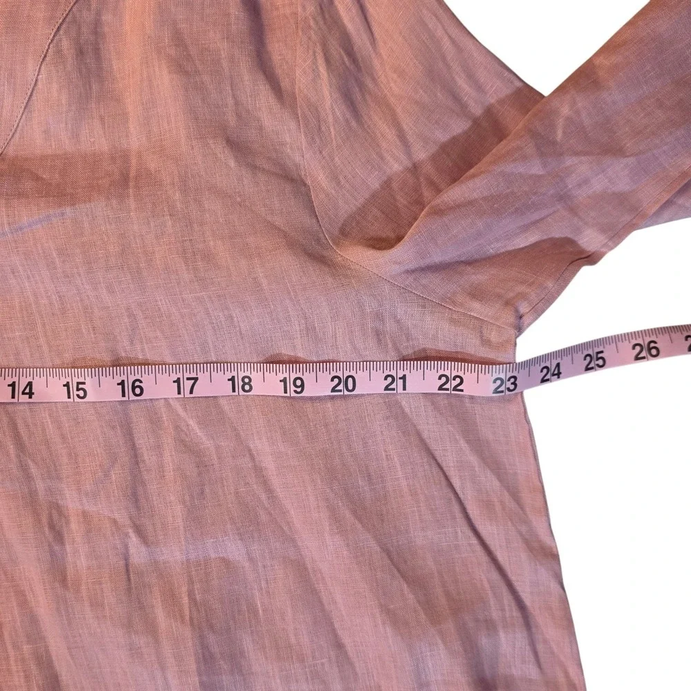 NEW Lintico Joanna Pink 100% Linen Tunic Top XL Split V-Neck 3/4 Sleeve Blouse - Picture 3 of 6
